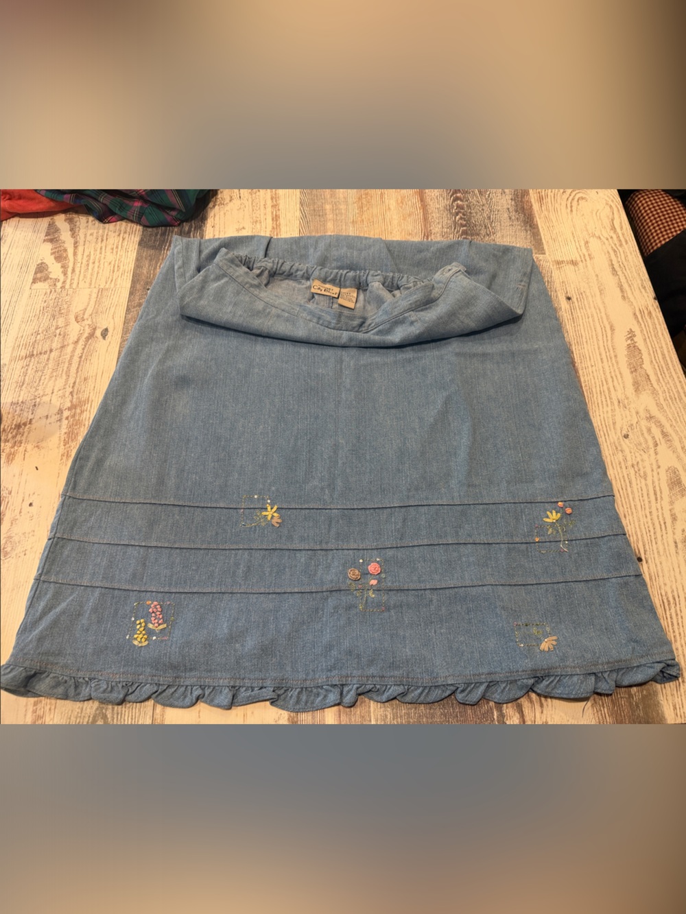 Koret Light Blue Denim Mini Skirt with Embroidered Florals